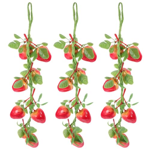 Cabilock Artificial Strawberry Flower Vine, 3 Bunches of Realistic Fruit Hanging Strings Strawberry Flowers Plant Vine Garland for Farmhouse Kitchen