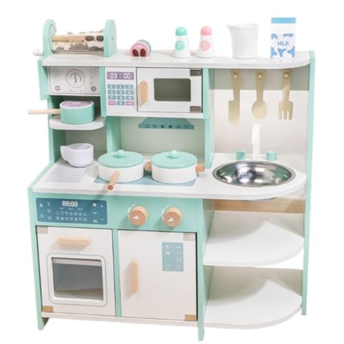 AOPIPI 木製、おままごとキッチンセット、収納機能付き、調理台とコーヒーメーカー、天然木、子供用ロールプレイ玩具、キッチン玩具、誕生日プレゼント、女の子、男の子、簡単組み立て (ブルー)