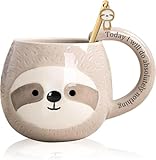 Yalucky Taza de café de lujo perezoso, taza de té de viaje lindo, vasos de cerámica 3D de dibujos animados para amantes de los perezosos, regalos divertidos para mujeres y hombres 330ml