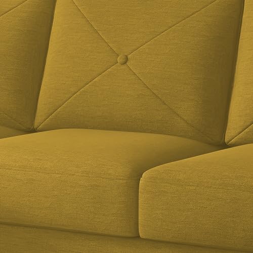 Image of Baloney LHS 6 Seater L Shape Sofa Set with Center Table for Living Room (Yellow Fabric) Premium Fabric Sofa
