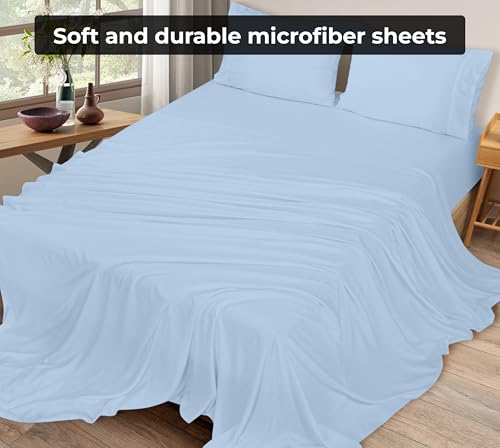 Image of Royale Linens Full Flat Sheet - Ultra Soft Brushed 1800 Microfiber Flat Sheets Only - Wrinkle Free & Stain Resistant - Hotel Quality Top Sheet for Bed (Full, Lake Blue)