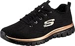 Skechers Women's Graceful Get Connected Trainers, Black Mesh/Rose Gold Trim, 6 UK
