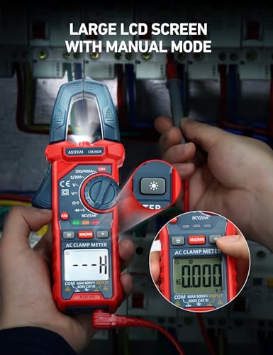 astroai digital clamp meter multimeter 2000 counts amp voltage tester auto-ranging with acdc voltage ac current resistance capacitance continuity live wire test ncv blue