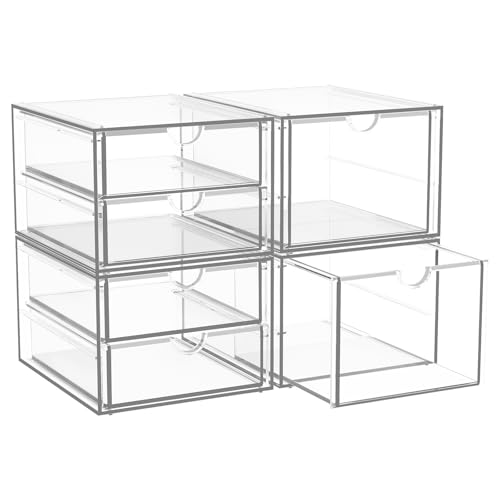 StowBin Schreibtisch-Organizer mit 6-Schubladen, 4er Stück Schubladenbox, Durchsichtige Acryl Büro...