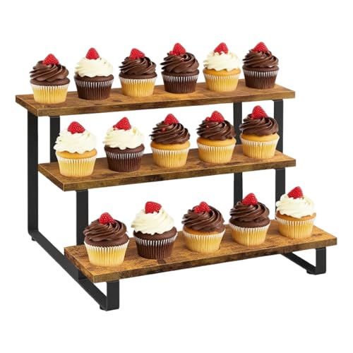 Estante de madera rústico   Soporte de exhibición de 3 capas | Escenario móvil para exposiciones | Ideal para superficies de cocina, ventas de mercado, catering rural, decoración de mostradores