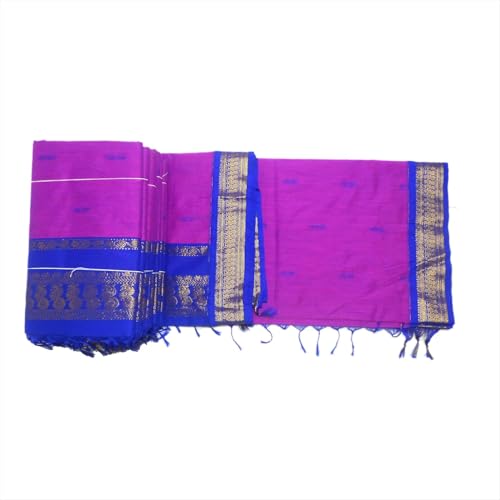 Image of Pure Kalyani Cotton Saree | Zari Border & Blouse Piece - Lata Gadwal Design | Traditional Saree