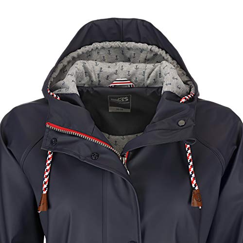 FRIESEN Friesennerz Damen Regenjacke 'Oh! Nass'is!' II mit Innenfutter - Regenmantel Outdoorjacke Regenparka wasserdicht modisch tailliert in Blau Größe 48/50