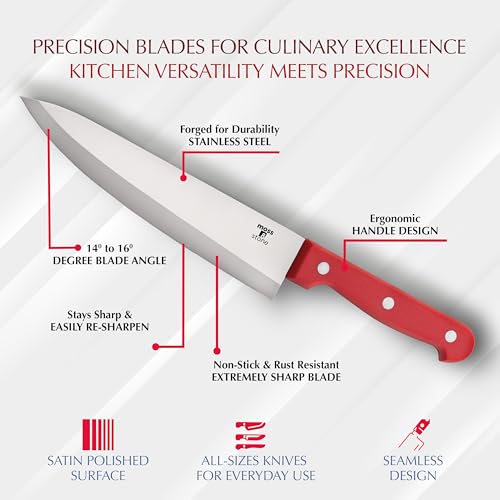 Image of Moss & Stone Red 14 Pcs Kitchen Knife Set with Block, Stainless Steel