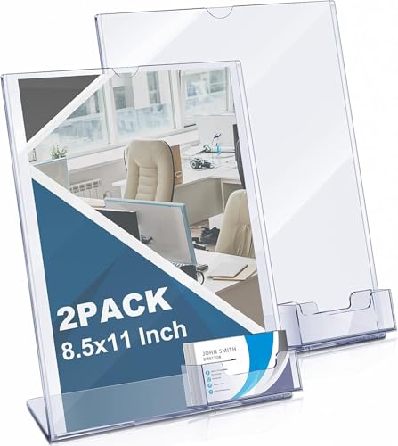 Vicenpal 8 Pcs Acrylic Flyer Holder Stand with Business Card Pocket 8.5x12