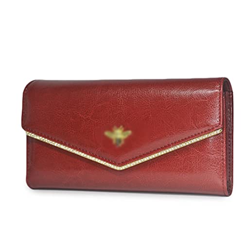 Bgdajrhaha Carteiras femininas de couro legítimo, carteiras femininas de couro bovino antimagnético,