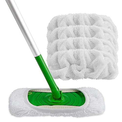 HOEMXCEL Wiederverwendbare Mikrofaser-Mopp-Pads, kompatibel mit Swiffer-Kehrmaschinen, geeignet für die Nass- und Trockennutzung, Nachfüll-Moppkopf-Pads, geeignet für die Hausreinigung, 4 Stück
