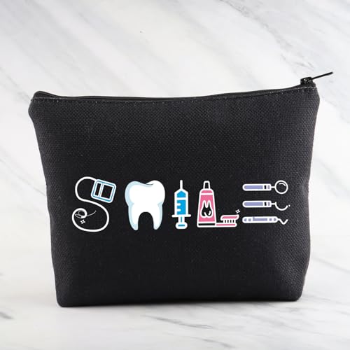 Image of MNIGIU Dental Assistant Gift Funny Dentist Gift Dental Smile Cosmetic Bag Dental Student Gift Dental Hygienist Gift (Smile Black)