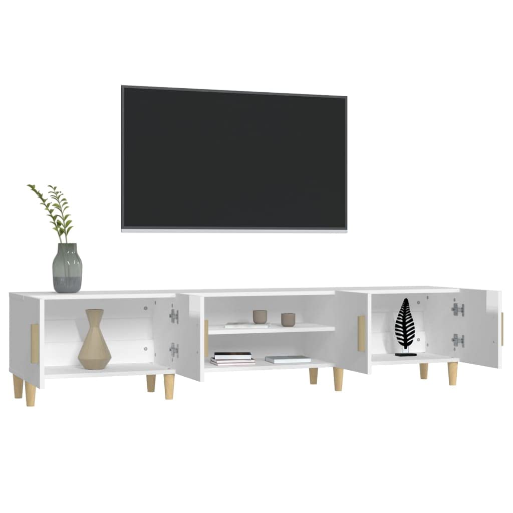 Mobile TV bianco lucido in legno 180 x 31,5 x 40 cm con 4 scomparti e ante, credenza bassa per soggiorno, camera da letto, scaffale per ricevitore HiFi, soundbar