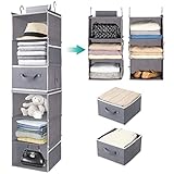 Ropesmart 6-Shelf Hanging Closet Organizer Storage with 2 Drawers & Side Pocket, Two 3-Shelf...