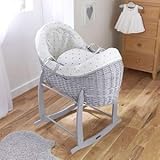 Clair de Lune Lullaby Hearts Grey Wrapover Noah Pod inc. Coverlet, Padded Liner, and a Firm, Supportive Mattress and Rocking Stand