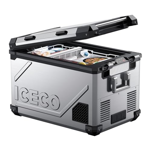 Image of ICECO APL55 Dual Zone Portable Refrigerator Bluetooth Controlled, 55 Liter 12v refrigerator with SECOP Compressor, DC 12 /24V, AC 110-240V, for Truck, Car and Home, -4℉~68℉(Silver)