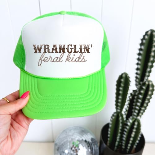 Image of Olive Loves Apple Wranglin' Feral Kids Trucker Hat for Mom and Dad Funny Western Style Cap for Women and Men