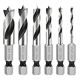 CDIYTOOL 6 PCS Brad Point Stubby Drill Bits Set for Wood and Soft Metals Aluminum Iron Sheet Copper,4241 High Speed Steel with 1/4-Inch Quick Change Hex Shank