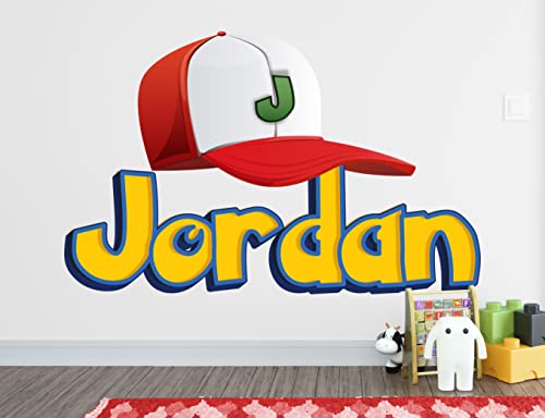 Red Cap Name Decals for Walls - Custom Sticker for Boys - Personalized Wall Decor - Catch Them All