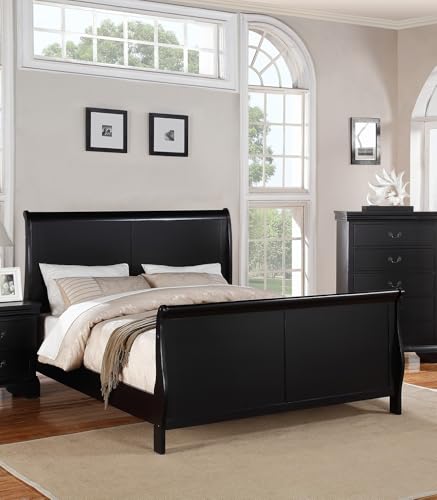 Modern-Eastern-King-Bed-Frame-Sleigh-Style-Headboard-Footboard-Black-Color-Plywood-Construction Modern Eastern King Bed Frame Sleigh Style Headboard Footboard Black Color Plywood Construction