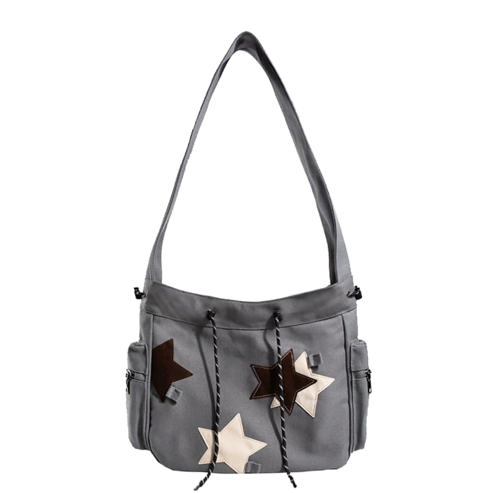 KlaOYer Cute Messenger Bag Canvas Shoulder Bag Star Crossbody Purse Y2K Tote Bag Kawaii Aesthetic Hobo Handbag for Women