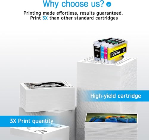 Image of LC406XL Ink Cartridge Compatible for Brother LC406 Ink Cartridge Combo Pack | LC406 for Brother Printer MFC-J4335DW MFC-J5855DW MFC-J6555DW MFC-J4535DW MFC-J6955DW MFC-J4345DWXL MFC-J5955DW (4 Pack)