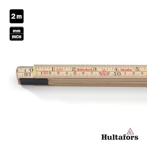 Zollstock 2m aus Glasbirke mit Zoll- & CM-Einteilung I Hultafors I Made in Sweden I Langlebiger Holz Gliedermassstab mit Zentimeter- & Inchskala & Gelenken aus Schwedenstahl I 100504