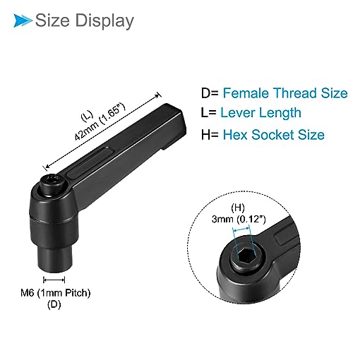 Image of Clamping Lever Handles, M6 Female Thread 42mm Lever, Adjustable Quick Release Locking Rotating Knobs Black - (Applications: for Lathe Machinery), 2-Pieces