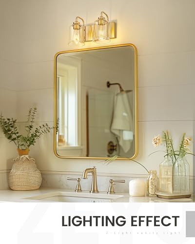 Image of zeyu Bathroom Vanity Light Fixtures, 2-Light Wall Sconce for Bathroom Above Mirror, Gold Vanity Light with Clear Glass Shade, ZSL72B-2W BG