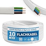 NYM Kabel 3x1,5 mm² YDYp – Stromkabel 3-polig, Flachkabel 10 m, 10×5 mm, Fensterdurchführung, Feuchtraumkabel, massive Kupferleiter, 300/500 V