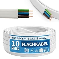 NYM Kabel 3x1,5 mm² YDYp – Stromkabel 3-polig, Flachkabel 10 m, 10×5 mm, Fensterdurchführung, Feuchtraumkabel, massive Kupferleiter, 300/500 V