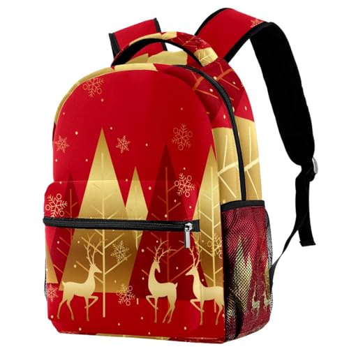 Sac à dos d'école rouge avec rennes de Noël 29x20x40cm pour ados et filles