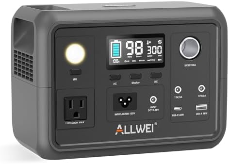 ALLWEI Portable Power Station 300W, 256Wh Solar Generator with 11...