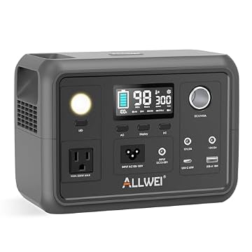 ALLWEI Portable Power Station 300W, 256Wh Solar Generator LiFePO4 Battery