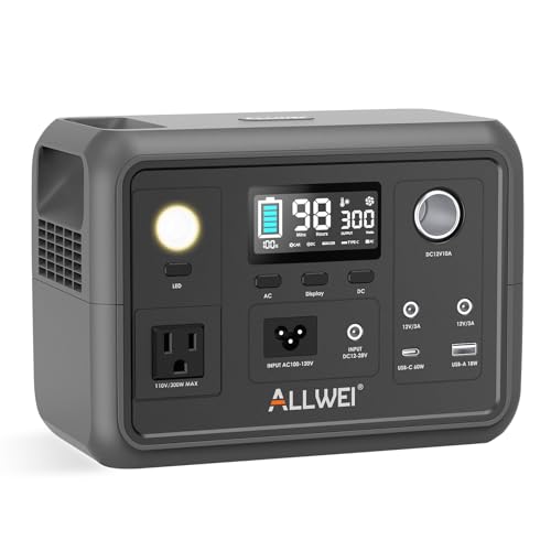 ALLWEI Portable Power Station 300W, 256Wh Solar Generator LiFePO4 Battery