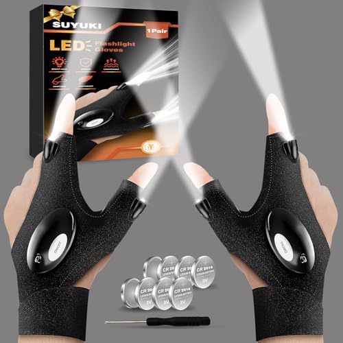 LED Flashlight Gloves, Stocking Stuffers For Adults Christmas Gifts Men Dad Boyfriend Husband Him Cool Gadget Tools Camping Fishing Fathers Day Valentines