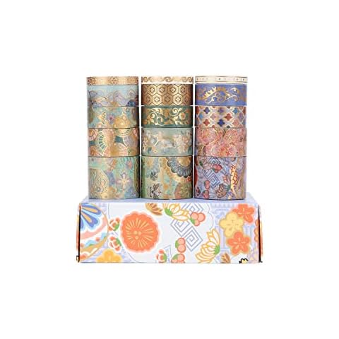 LGEGE 15 Rolls Artistic Washi Tape Set, 30/20/15/5 mm Wide, Colorful Floral Pattern Gold Foli Print, Japanese Masking Tape Décor for Scrapbook, Bullet Journal, Gift Wrapping, DIY Craft (2m) Cover