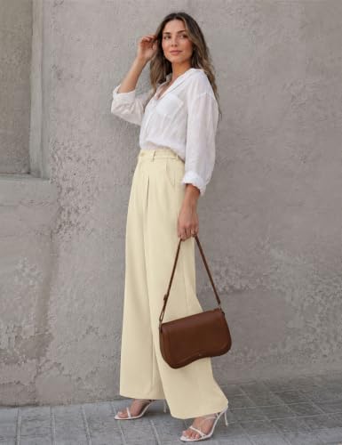 LOMON Women's Fall Wide Leg Trousers Casual Dress Pants with Pockets, Elastic Waist - image 4