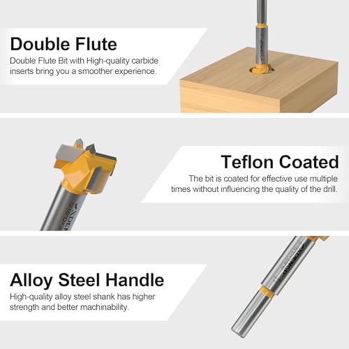 Image of Forstner Bit 3 /8 inch Shank, 15 /16 inch Cutting Diameter, Forstner Drill Bit for Woodworking, Drilling Hole Saw Set, Auger Opener, Hole Opener Hinge Hole Cutter for Plastic, Plywood Products