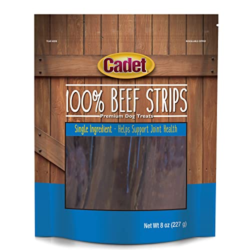 Cadet 100% Beef Strips Dog Treats Single Ingredient Beef Esophagus Dog Jerky Healthy High Protein Rawhide Alternative for Small & Large Dogs 8 Ounce