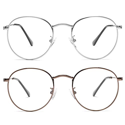 Image of Vintage Round Metal Glasses Frame with Clear Lens, 2 Pack Women Men Non-Prescription Eyeglasses