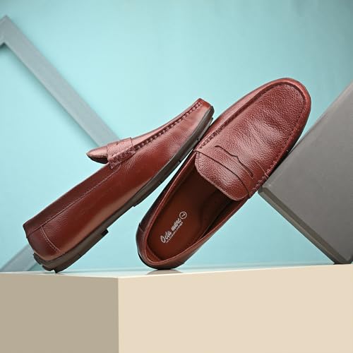Image of Octa marc Men's Genuine Leather Loafer Shoes | Natural Rubber Sole with Soft Cushioned Insole | Classic Slip-On Design for Office, Party, Formal & Casual Wear