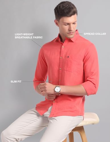 Image of AD by Arvind Cotton Linen Slim Fit Shirt