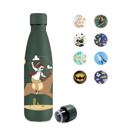 KollyKolla Botella Agua Acero Inoxidable 500ml, Cantimplora con Tapa, sin BPA, Fácil de llevar, Botella Termo Reutilizable para Camping, Niño, Niña, Adulto, Deporte, Escuela, Oficina, Fitness