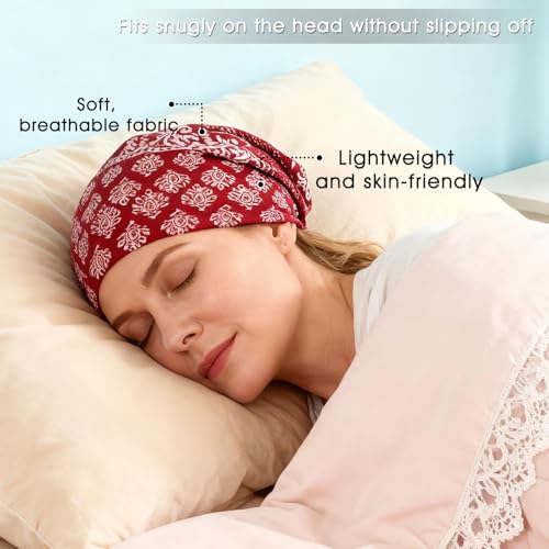 Image of Bohend Bohemian Beanie Hats Headwear Cap Stretch Non Slip Bandanas Sleep Turbans Hats for Women Men Close top Head Covering