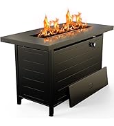 Ciays 42 Inch Gas Fire Pit Table, 60,000 BTU Propane Pits for Outside with Steel Lid and Lava Roc...