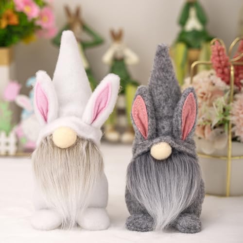 JOYWU Easter Gonk Plush Elf Decorations,2 Pcs Easter Bunny Gnomes Holding a Carrot and Egg,Plush Easter Gonk,Rabbit Gnomes,Spring Bunny Faceless Doll,Spring Home Decor,Easter Decorations (AA)
