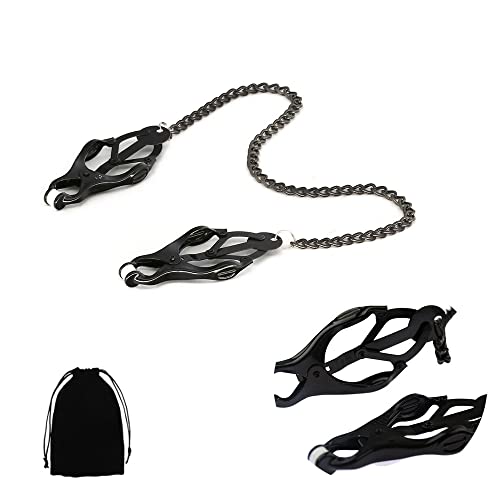 Nipple Clamps Sex Pleasure Women, Non Piercing Nipple Clamps, Nipple Chain Clamp, Nipple Clamps for Women, Clover Clip Nipple Clamps (Black)