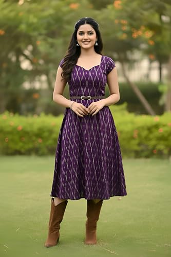 Image of Cotton Pochampally ikat unstitched blouse, Kurthi, long frock fabric material for women (1 meter, 2 meters & 3 meters)