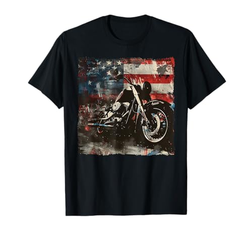 Vintage motorcycle usa flag retro biker american maglietta